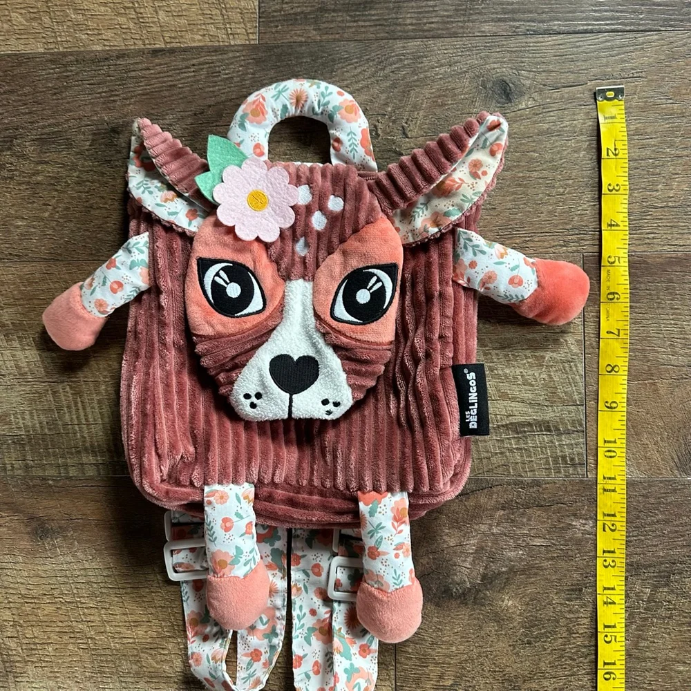Girls Les Deglingos Pink Floral Deer Backpack One Size